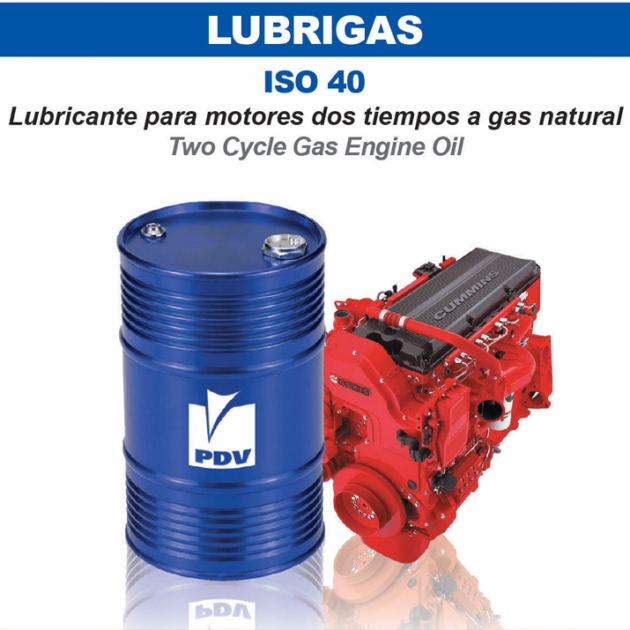 Tambor de aceite lubricante Lubrigas ISO 40 marca PDV para motores a gas natural