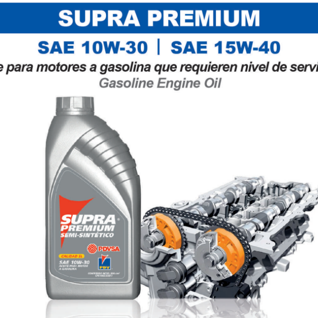 Aceite mineral para motores a gasolina Supra Premium PDV grados 10W-30 y 15W-40 - Impordiesel